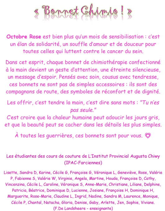 bonnet Chimio octobre rose 2025 A Chiwy