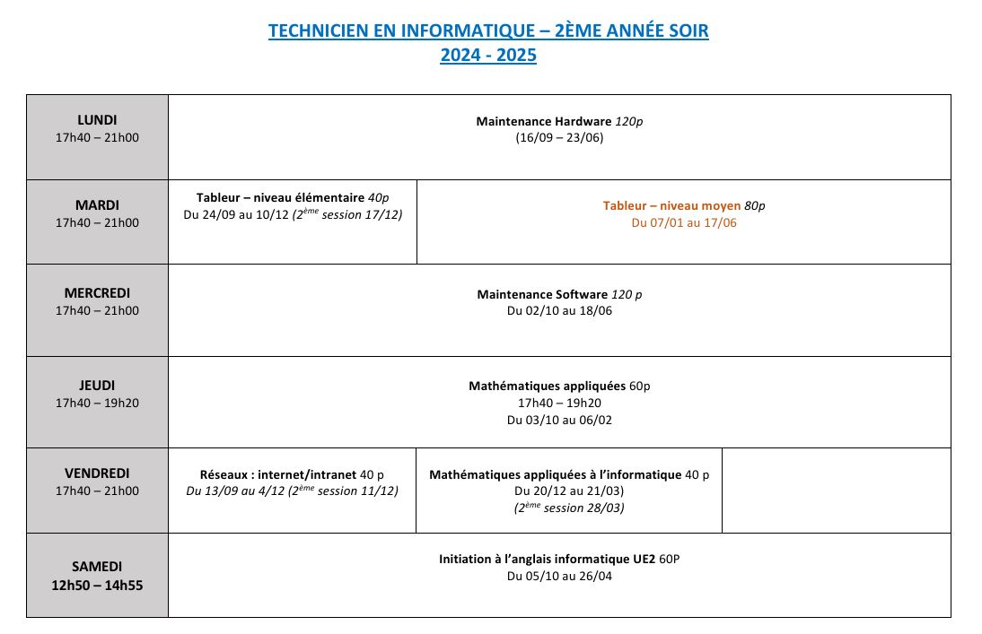 2024 2025 Technicien info 2ème soir etudiant