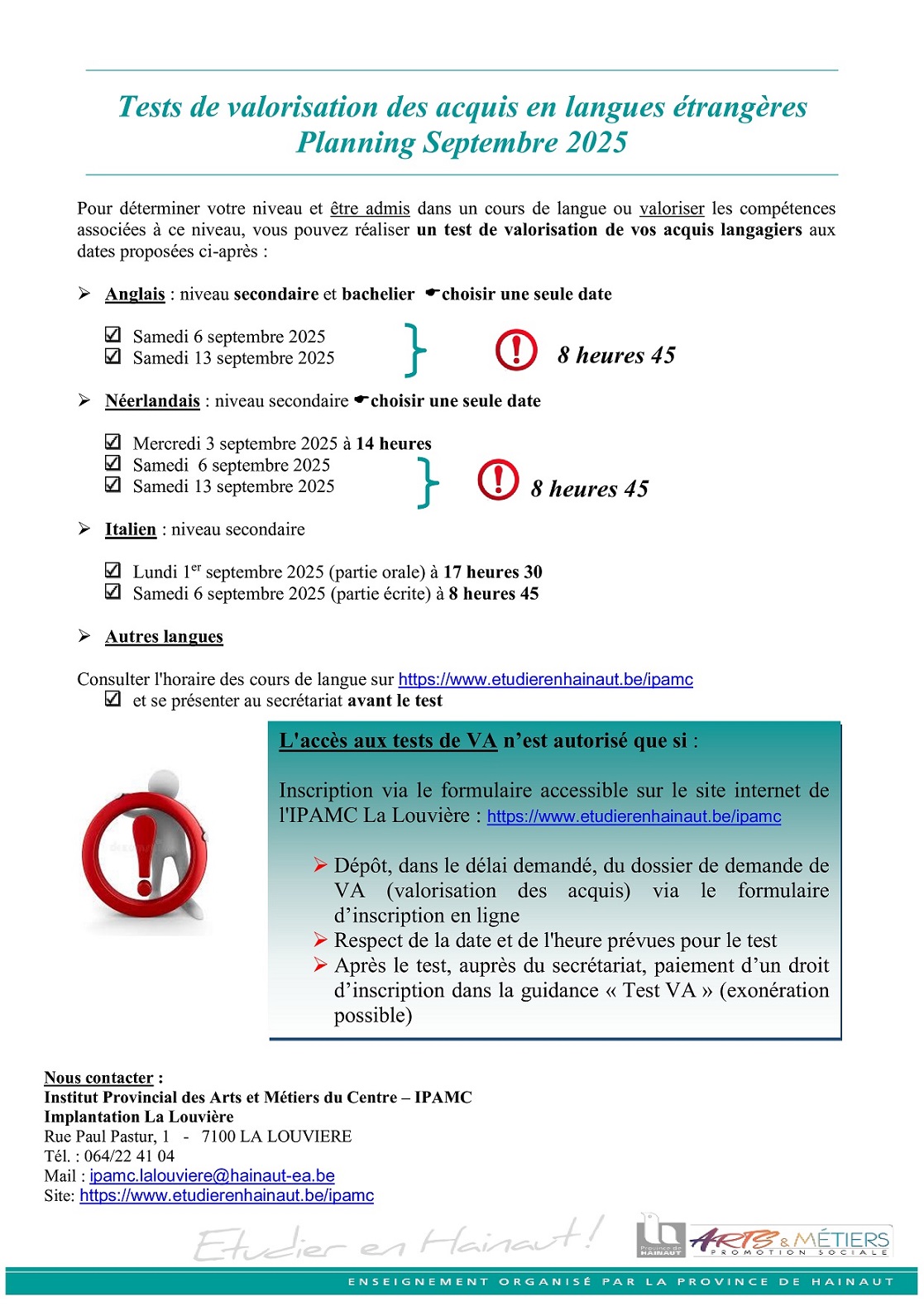 Tests VA langues Septembre 2025