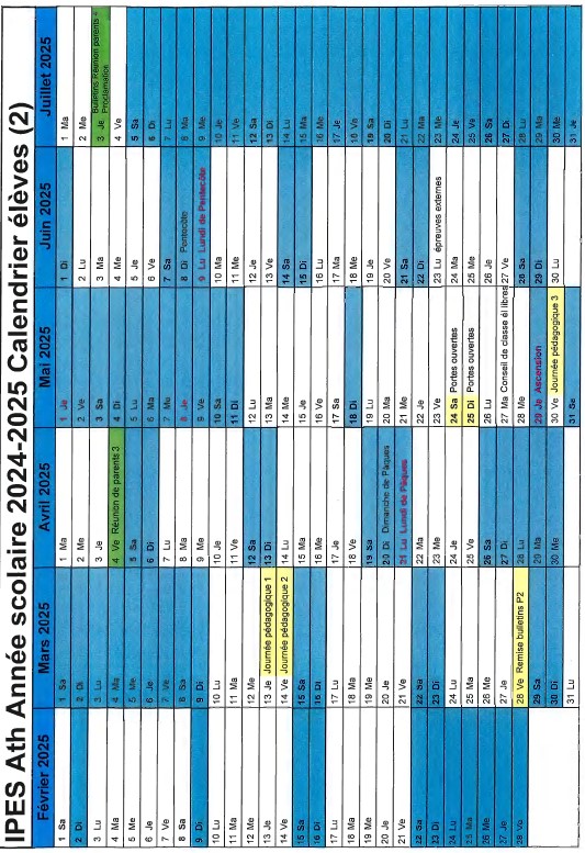 Calendrier scolaire 24 25 de Février à Juillet