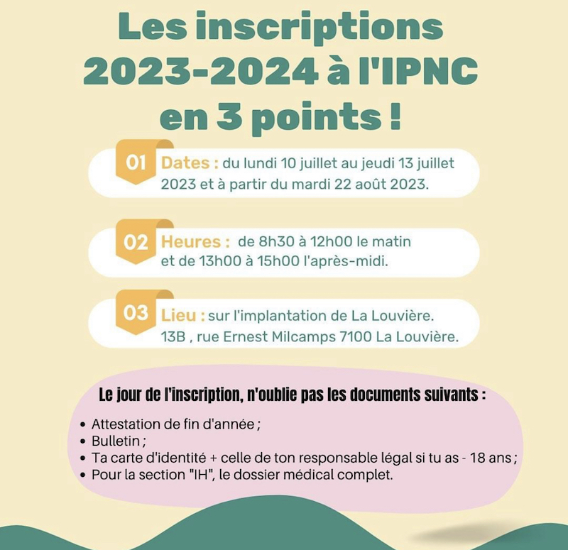 Les inscriptions 2023 2024 à L'IPNC en 3 points ! Actualités IPNC