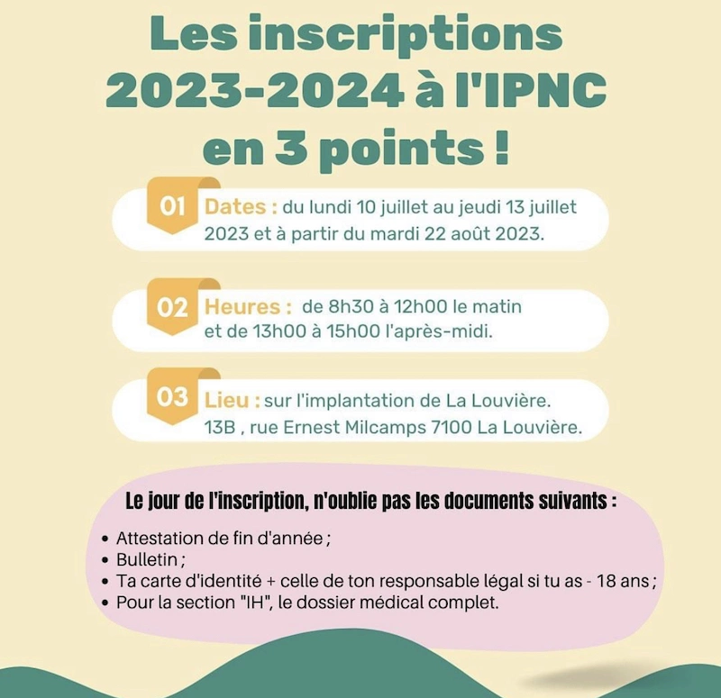 Les Inscriptions 2023 2024 à Lipnc En 3 Points Actualités Ipnc Etudier En Hainaut 