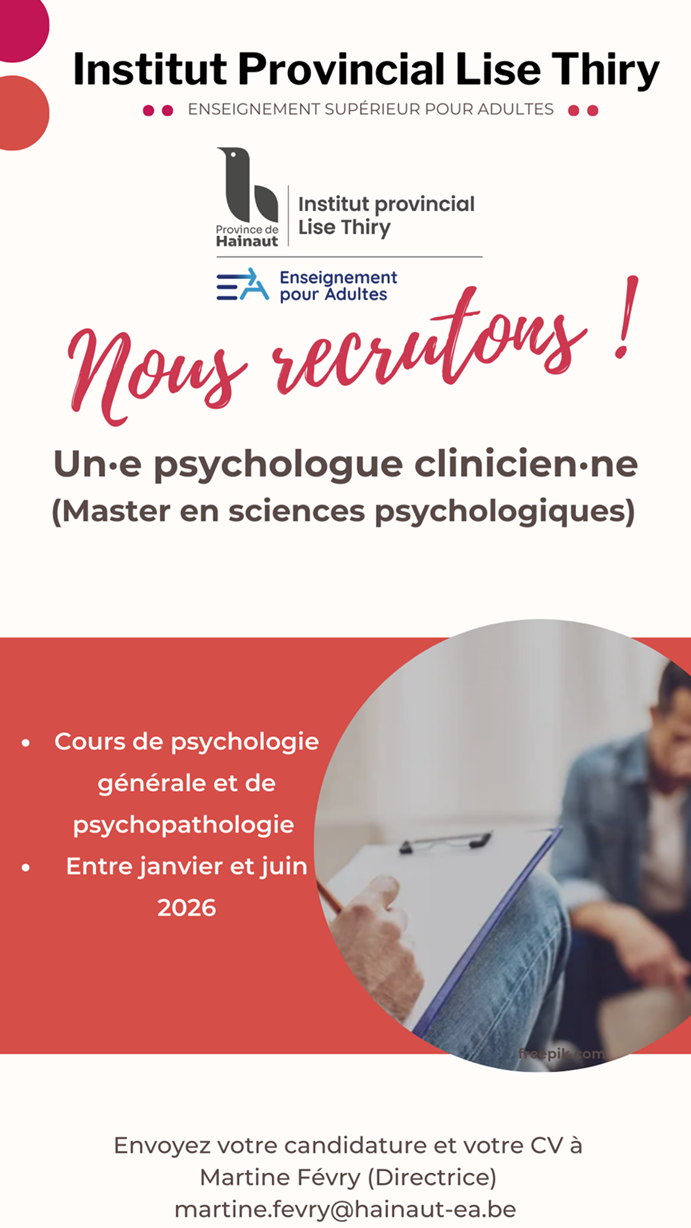 L'IPLT recrute un·e psychologue clinicien·ne !